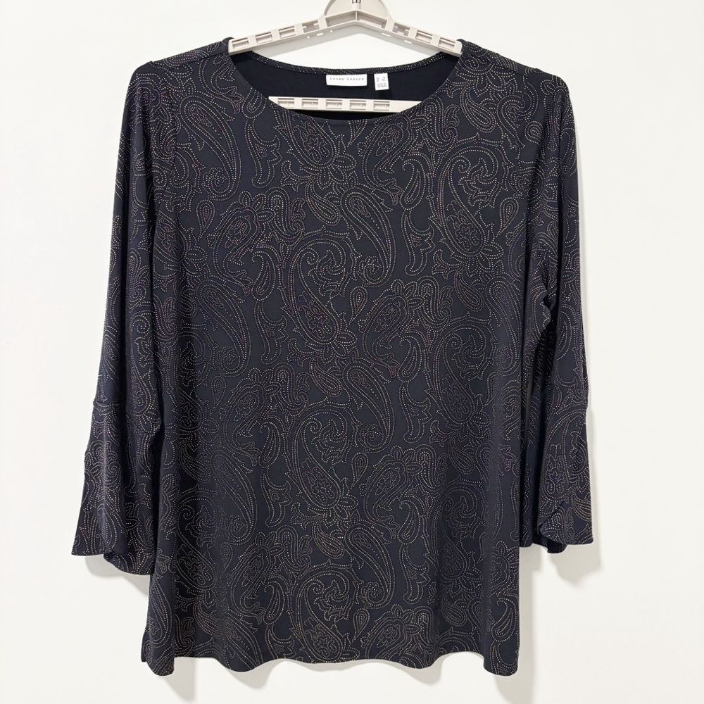 Susan‎ Graver Liquid Knit Paisley Bell Sleeve Tunic Top Womens Size 3X Casual